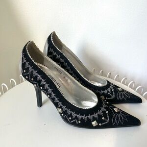 Donald J. Pliner Black Silver Heels shoes Pointed Toe